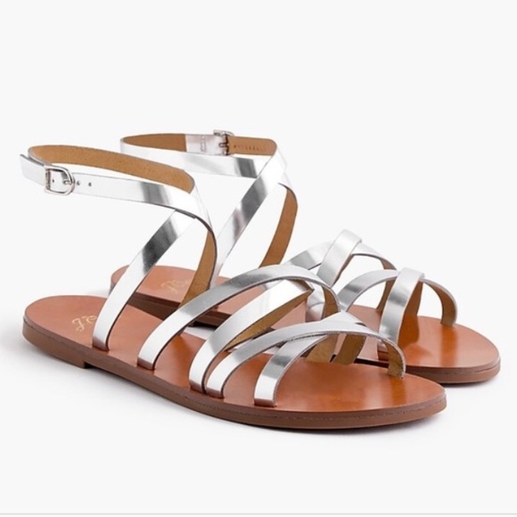 J. Crew Cross-strap flat sandals metallic leather - Picture 1 of 7